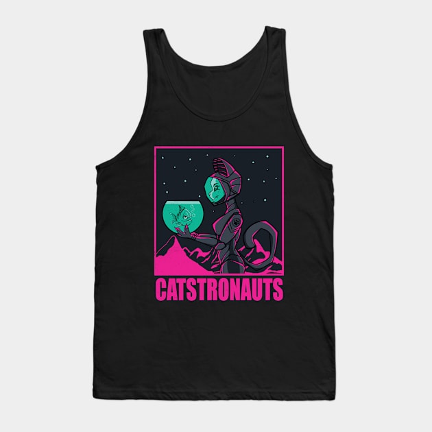 Catstronaut holding a fish Tank Top by Pixeldsigns